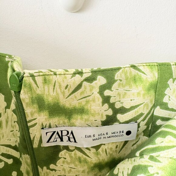 Zara Floral Off The Shoulder Cotton Poplin Maxi Dress Green Size Small - Picture 10 of 11